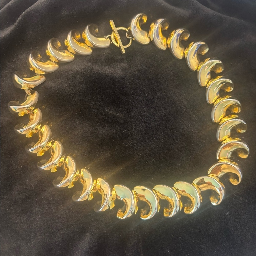 vintage 1980s Anne Klein gold-tone chunky crescent link choker necklace